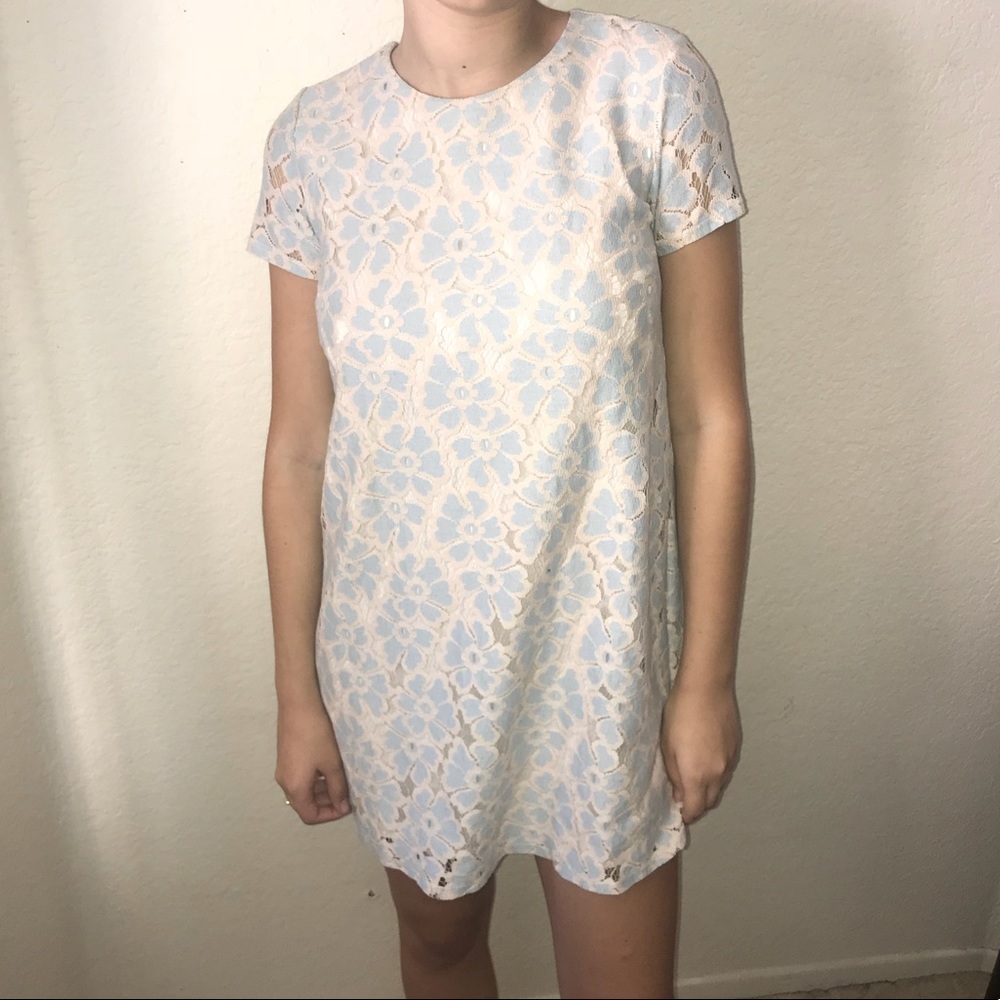 Blue and cream floral mini dress